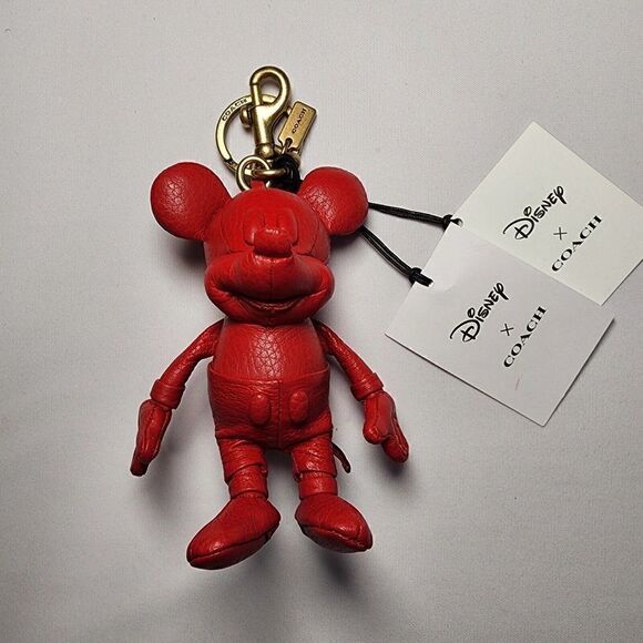 Coach CO325 DISNEY MICKEY MOUSE RED LEATHER KEYRING KEY FOB BAG CHARM - Picture 1 of 4